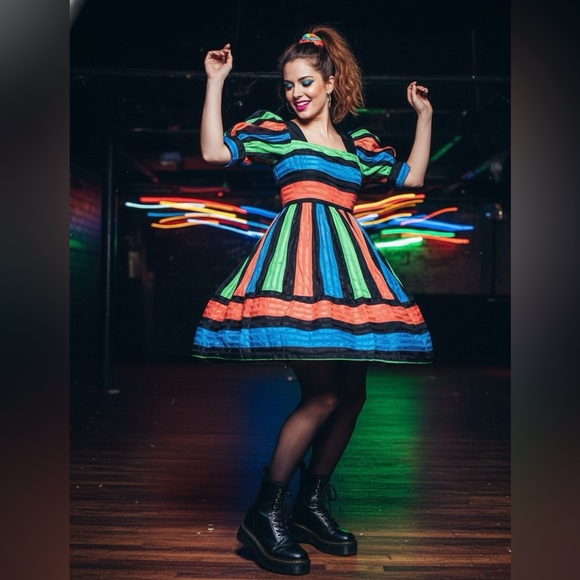 Betsey Johnson Dresses & Skirts - 🎀 Betsey Johnson Striped Chiffon Dress Vintage - XS/Small 🎀